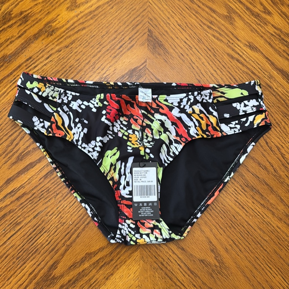 Ocean Blues  Full Coverage Bikini Bottom Mid Rise Ruched Sides Swim Bottoms